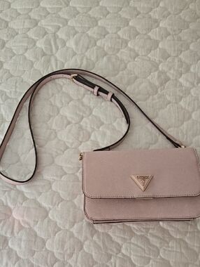GUESS Blush Pink Crossbody Wallet with Gold Logo